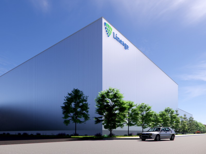 An architectural rendering shows the exterior of the facility expansion project of Lineage's Foothills site in Calgary 