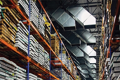 air ducts in a cold storage warehouse